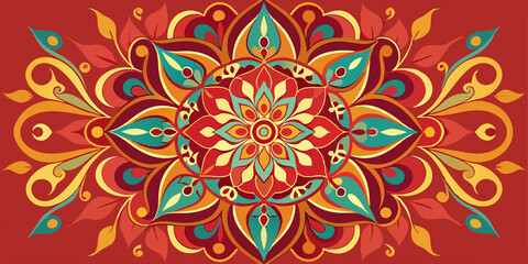 Fototapeta premium Intricate Floral Mandala with Red and Gold Hues