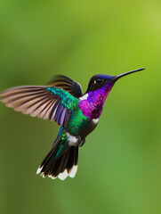 Fototapeta premium A colorful hummingbird is flying through the air