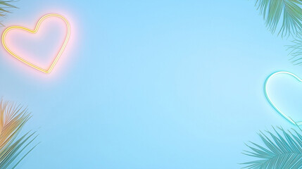 Heart neon Futuristic sign frame pink blue