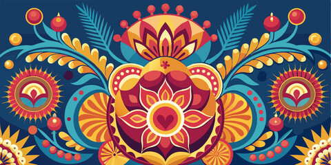 Fototapeta premium Colorful Floral Pattern with Geometric Shapes and Vibrant Hues