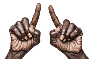 Elderly African Hands Pointing Up Isolated on Transparent Background