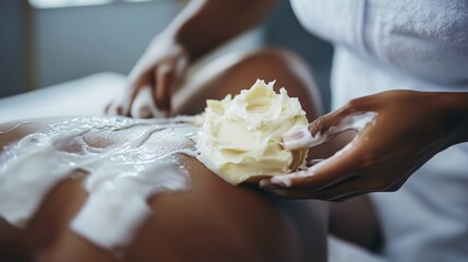 Obraz premium Relaxing spa treatment with a massage and soothing body lotion in a tranquil setting