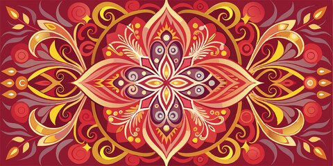 Abstract Floral Design in Red, Yellow, and Gold Hues