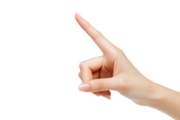 Female Hand Pointing Gesture on Peach Background for Business and Technology Use