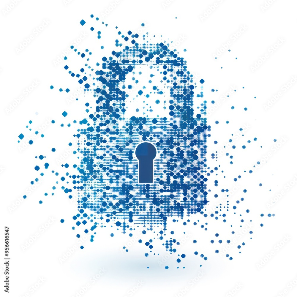 Poster a blue and white image of a lock with a keyhole