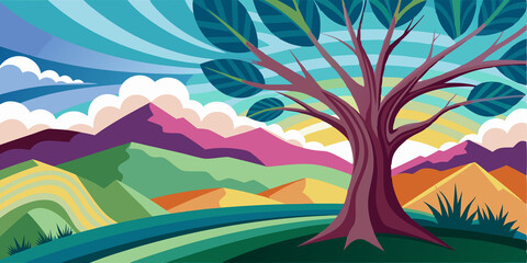 A Tree Standing Tall in a Mountainous Landscape