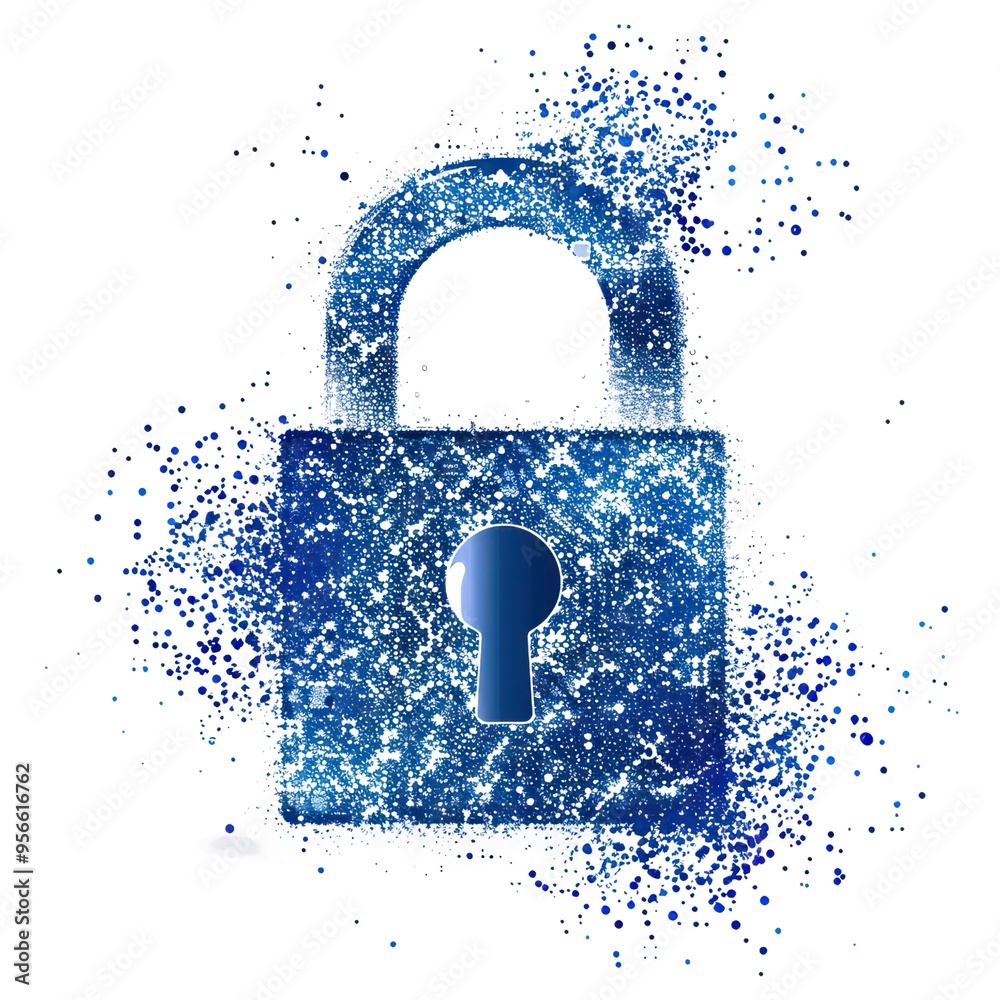 Poster a blue lock with a keyhole in the middle