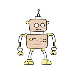 Cute robot in doodle style, childish, vector illustration