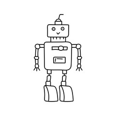 Cute robot in doodle style, childish, vector illustration