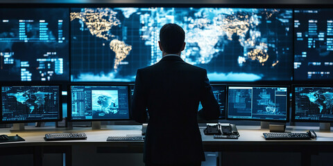 High-tech command centers monitor global operations on screens