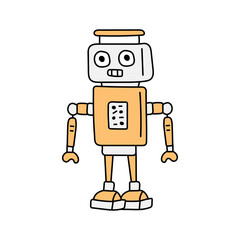 Cute robot in doodle style, childish, vector illustration