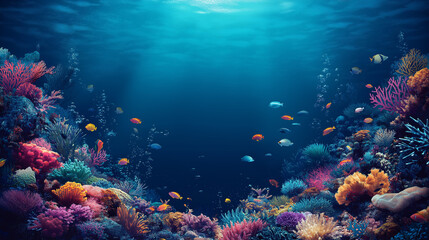 Naklejka premium Tropical Diver Exploring Colorful Coral Reef Underwater in Red Sea