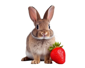 Obraz premium A rabbit is sitting in front of a strawberry