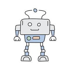 Cute robot in doodle style, childish, vector illustration