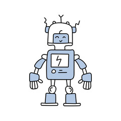 Cute robot in doodle style, childish, vector illustration