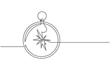 One continuous line drawing of traveler compass. Old navigate and adventure symbol in simple linear style. Business strategy and adventure concept in editable stroke. Doodle vector illustration