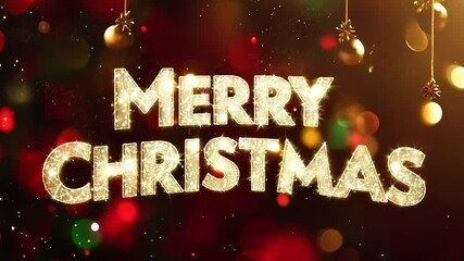 Golden christmas lettering shines against a festive backdrop filled with blurred lights and ornaments, creating a joyful and enchanting holiday ambiance - Powered by Adobe