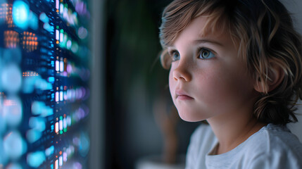 Fototapeta premium Child Using Colourful Simplistic Artificial Intell