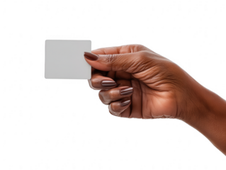 Close-Up of African American Manicured Hand Holding Blank Card for Business and Marketing