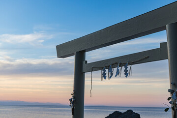 日本　三重県伊勢市二見浦にある二見興玉神社の鳥居