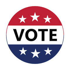vote badge. USA presidential election pin button for campaign, design element. vote icon symbol with american flag color and star. transparent png and vector illustration.