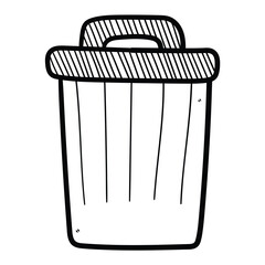 Hand drawn doodle trash can on white background.