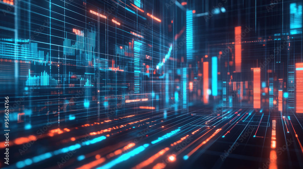 Poster business process automation visual with advanced digital graphs for analyzing distribution and consu