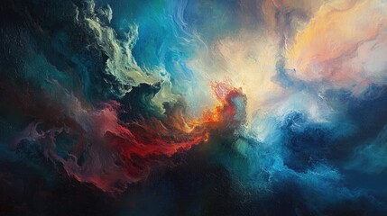 Abstract Painting with Swirling Colors and Textured Surfaces