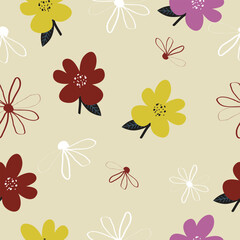 Seamless cute hand drawn floral  pattern background