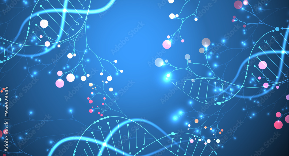 Aufkleber Scientific medical background with abstract image of dna molecule and tree branches. Neon glow effects and gradient. Hand drawn vector illustration.