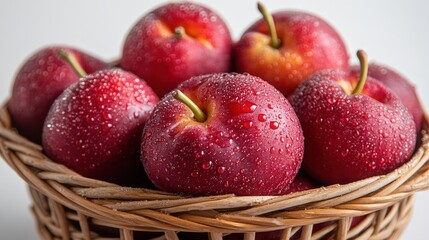 Fresh Red Plums in a Wicker Basket.
