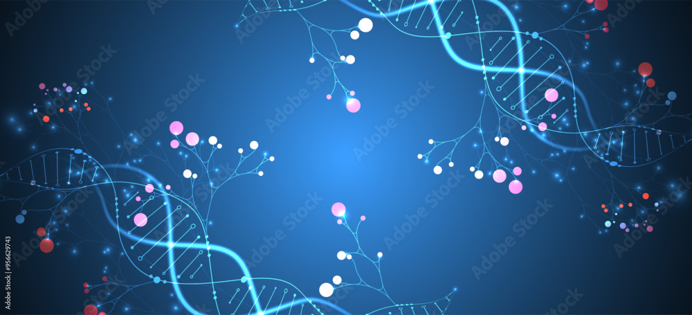 Aufkleber scientific medical background with abstract image of dna molecule and tree branches. neon glow effec