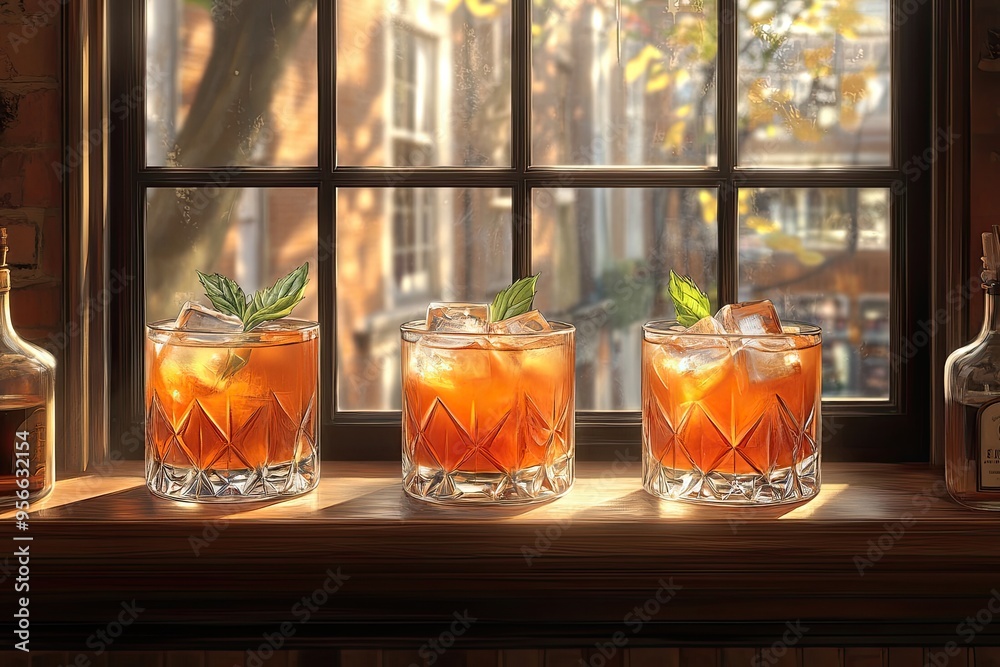 Canvas Prints Refreshing Cocktails on a Sunny Windowsill