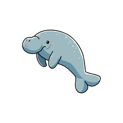 Vector illustration of dugong or mermaid in cartoon style isolated on white background