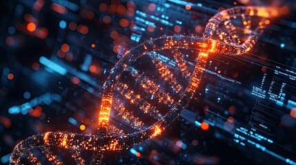 Glowing Digital DNA Strand Representing Biotechnology