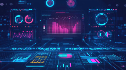 Obraz premium High-tech visual of business automation featuring graphs for consumption monitoring and data distribution analysis