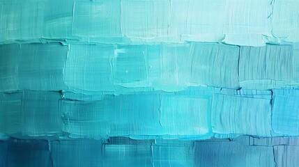 An abstract painting with horizontal stripes of blue, green, and white.