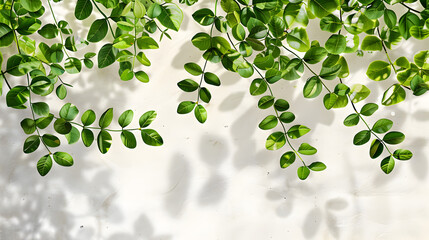 Spring, green leaves, branches, white color in the background