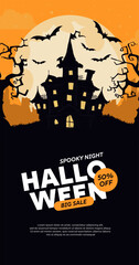 Halloween background with black cat, pumpkin, bats, cemetery and castle. Vector illustration