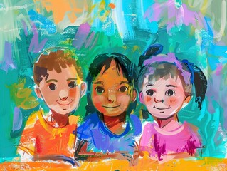 Smiling Children: A Colorful Portrait of Friendship