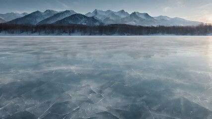 Fototapeta premium Frozen lake background with ice crack textures