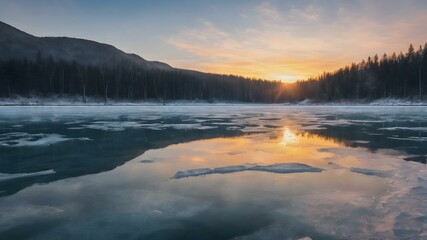 Frozen lake background with ice crack textures
