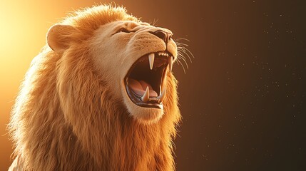 Fototapeta premium A majestic lion roars confidently under the golden sunlight, showcasing its powerful presence in the wild.