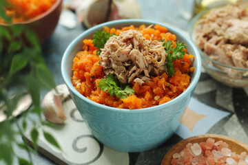 Houria, cooked carrot salad, a traditional dish of Tunisian cuisine	