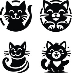 Beautiful Aegean cat icon, logo silhouette vector illustration isolated on white background, happy Domestic animal black and white.