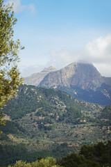Fototapeta premium The panorama of the Tramuntana mountains and Puig Major in Mallorca, Spain 
