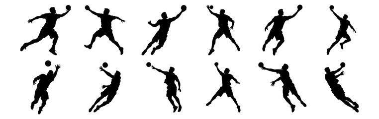 Handball silhouettes set, pack of vector silhouette design, isolated background