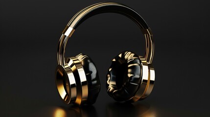 Golden Headphones on Black Background