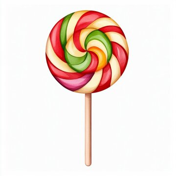 recommend clip art: A single cute lollipop with a swirl design, watercolor illustration, clipart, isolated on pure white background