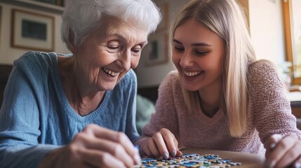 Generations of Joy: A Grandmother and Granddaughter Enjoying Puzzle Time